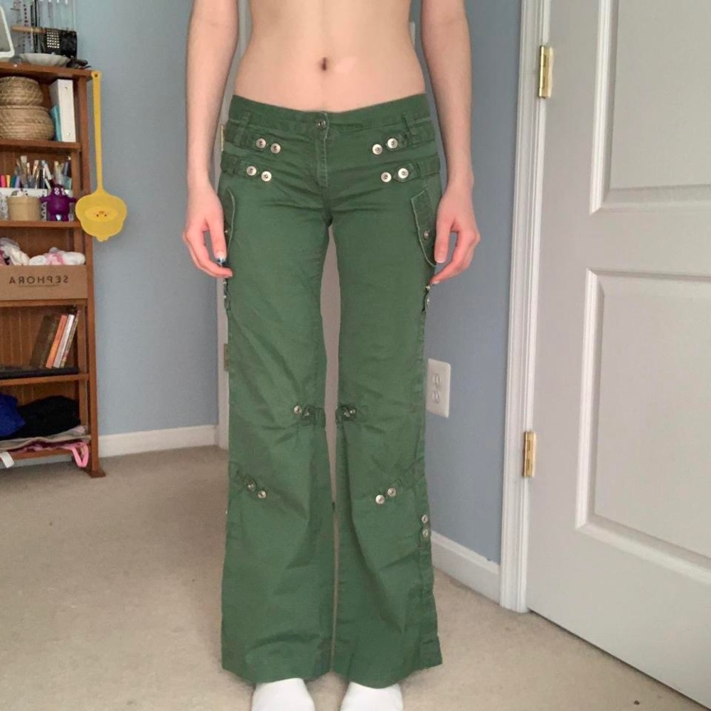 green low rise flare pants by miss me